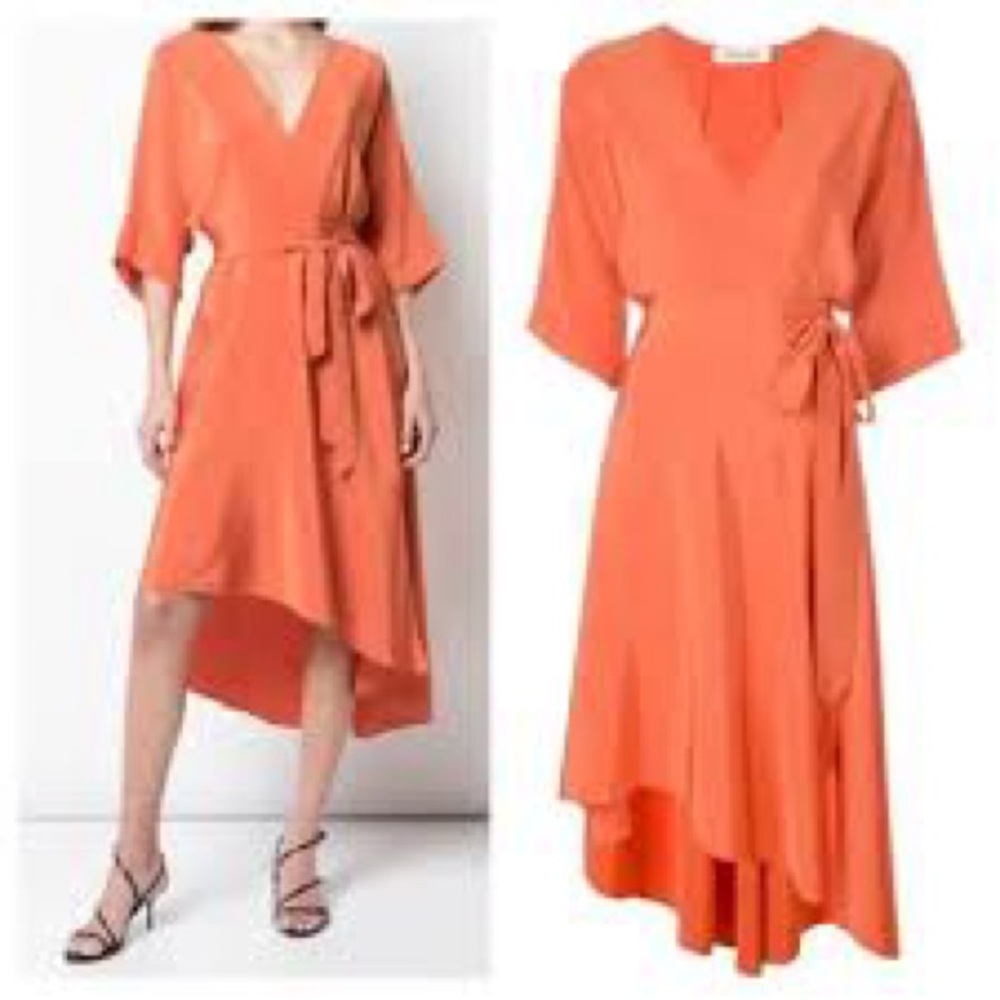 Diane von Furstenberg 100% Silk Wrap Midi Dress | Orange | Size Small